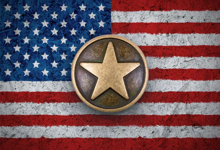 Bronze star symbol on the flag of the United States backgroundの写真素材