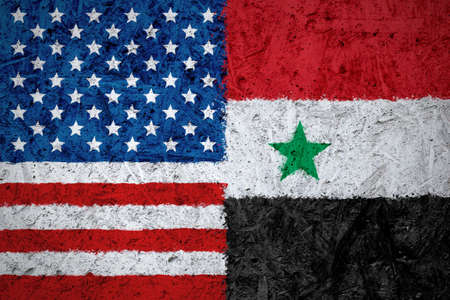 USA and Syria flags on the concrete textureの写真素材