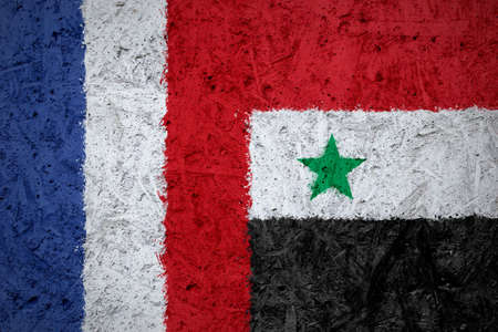 France and Syria flags on the concrete textureの写真素材