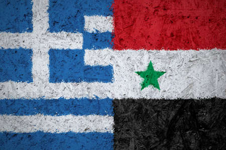 Greece and Syria flags on the concrete textureの写真素材