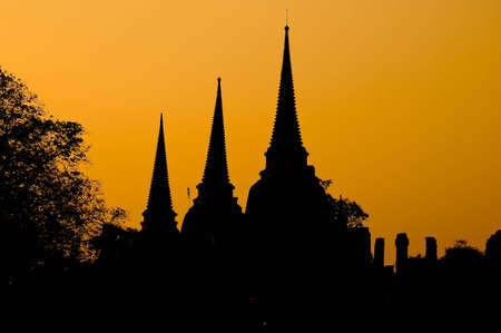 Silhouette of Ruin temple, Thailand.の写真素材