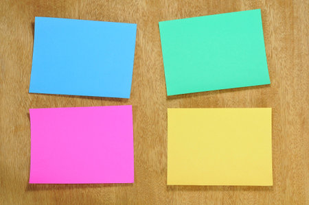 Colorful memo Note on Plywood Boardの写真素材
