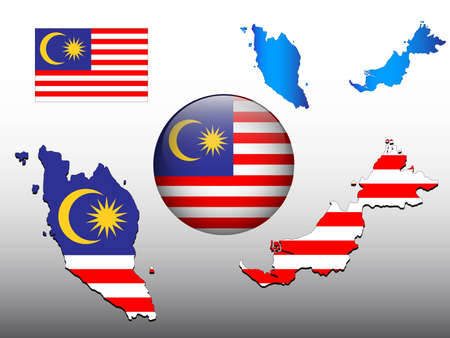 Malaysia map and glossy ball with flag patternのイラスト素材