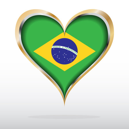 illustration of Brazil Flag in Golden Heartのイラスト素材