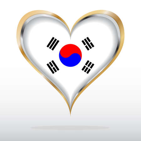 illustration of South Korea Flag in Golden Heartのイラスト素材