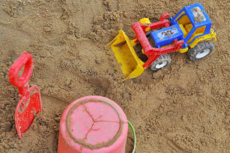 Sandpit with toys in the playgroundの写真素材
