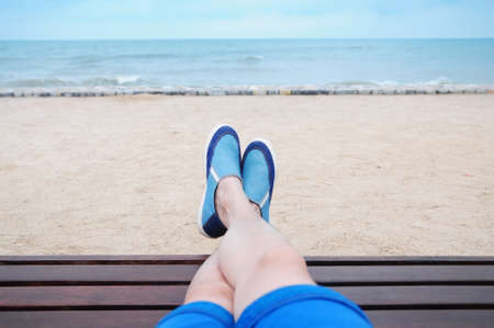 Relaxing time on the seaside during vacationの写真素材