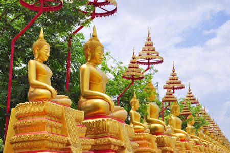 Row of delicate image of buddha in Wat Raikhing temple, Nakornpathom, Thailand.の写真素材