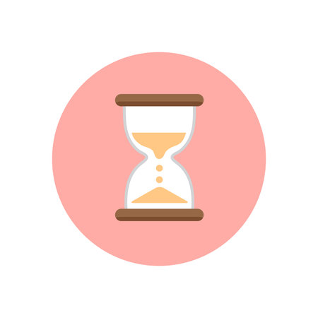 Hourglass with sand flow vector clipart round background. Time passing icon or duration icon vector...