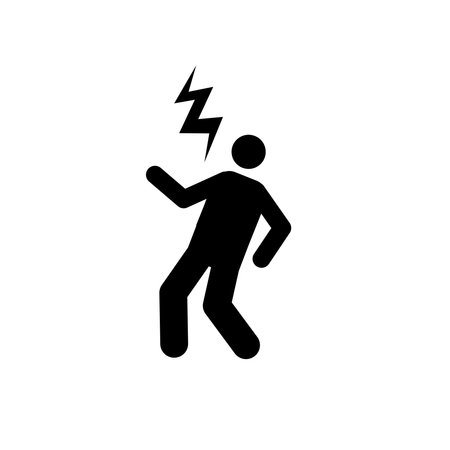 Beware of electric shock warning sign character electrocuted symbol pictogram vector.のイラスト素材
