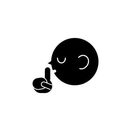 Keep quiet face icon. Character head profile doing hush pose with finger on mouth. Quiet area symbol.のイラスト素材