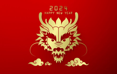 Chinese dragon head gold paper cut style for year of the dragon 2024 banner design vector.のイラスト素材
