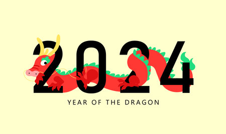 Funny cartoon chinese new year card flat illustration.のイラスト素材