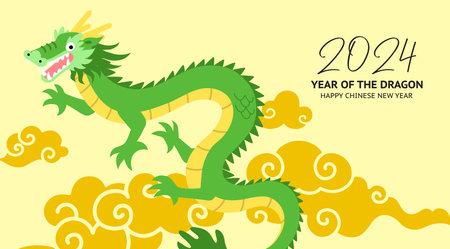 Happy new year of the dragon vector card. Traditional asian dragon greetings vector card for chinese new year 2024, year of the dragon or lunar new year.のイラスト素材