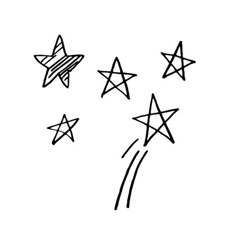 Hand drawn stars doodles. Simple stars scribbles set.