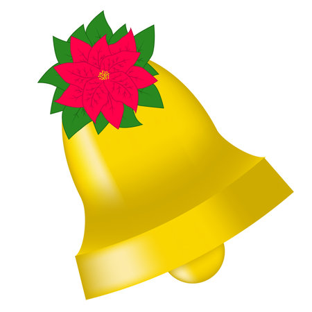christmas bell with poinsettia flower isolated on white backgroundのイラスト素材
