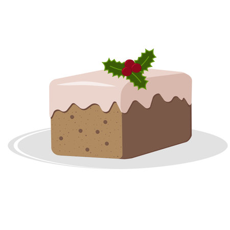 Christmas chocolate cake with icing decorated with holly berries traditional pastriesのイラスト素材