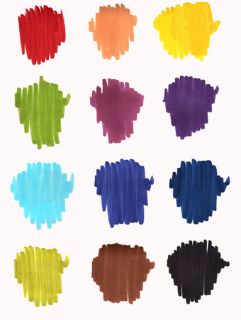Sketch markers colour palette.Hand drawn swatches.Shade of colors on white background.Multucolor markers collection.の写真素材