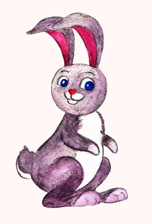 Easter Bunny. Farm animals. Watercolor drawing gray funny rabbitの写真素材