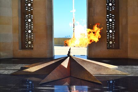 Eternal flame of memory of martyrs at Highland park in Baku, Azerbaijanの写真素材