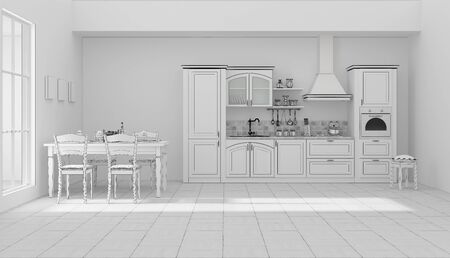 Kitchen interior grid 3D renderingの写真素材