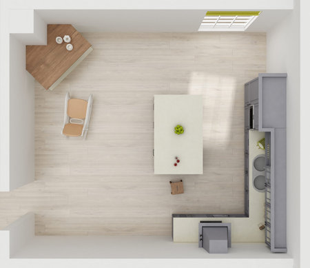 Kitchen interior top view 3D rendering