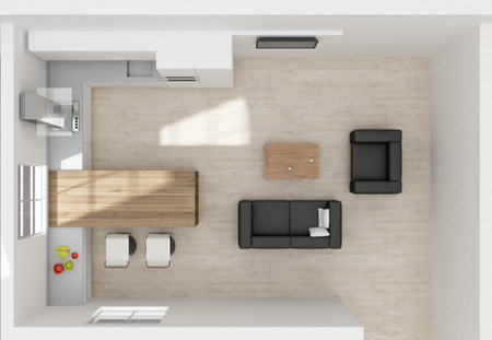 Kitchen interior top view 3D rendering