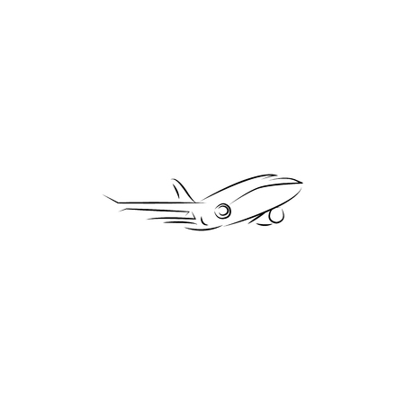 Flying airplane - stylized vector illustration icon on white background.のイラスト素材