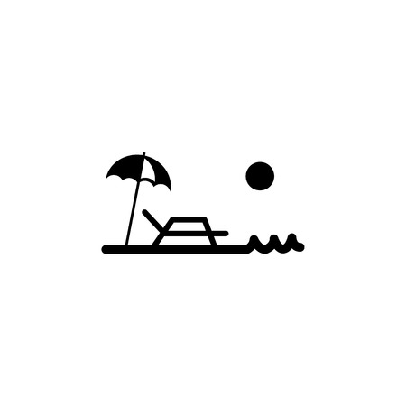 Beach umbrella and Sun lounger icon. Beach holidays simple icon. Travel element icon. Premium quality graphic design. Signs symbols collection icon for websites, web design on white background.のイラスト素材