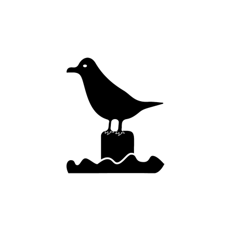 Sea gull sitting on the pier icon. Beach holidays simple icon. Travel element icon. Premium quality graphic design. Signs, outline symbols collection icon for websites, web design on white background.のイラスト素材