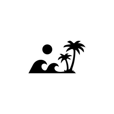 Waves of palm trees island icon. Beach holidays simple icon. Voyage element icon. Premium quality graphic design. Signs, outline symbols collection icon for websites, web design on white background.のイラスト素材