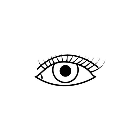 Caucasian female eye wide open with eyebrow icon. Body part element. Premium quality graphic design. Signs, outline symbols collection, simple thin line icon for websites, web design on white backgroundのイラスト素材
