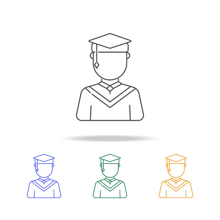 Graduate male avatars multicoloured icons. Element of profession avatar of for mobile concept and web apps. Thin line icon for website design and development, app development on white backgroundのイラスト素材