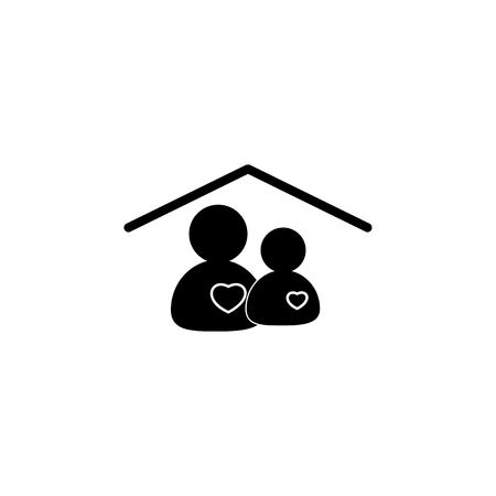 Person and heart icons at home icon. Simple black family icon. Can be used as web element, family design icon on white backgroundのイラスト素材