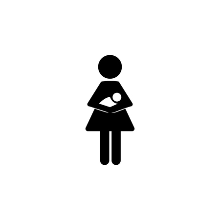 A woman with breast child in her arms, mother sign, a simple black color icon vector illustration isolated on white background, a symbol of motherhood icon on white backgroundのイラスト素材