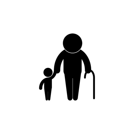 Old man with child icon. family icon. Simple black family icon. Can be used as web element, family design icon on white backgroundのイラスト素材