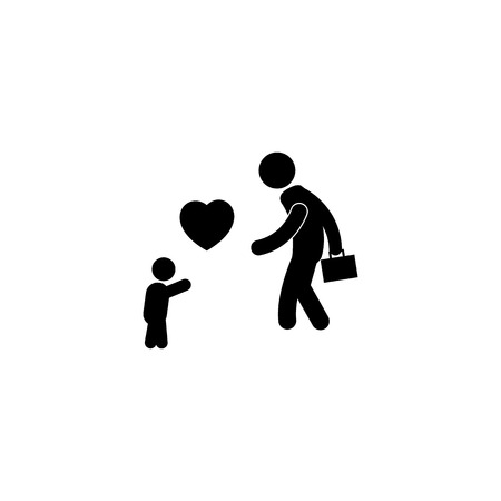 the child meets his father after work with love icon. Simple black family icon. Can be used as web element, family design icon on white backgroundのイラスト素材