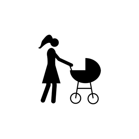 mother with a stroller icon. Element of a happy family icon. Premium quality graphic design icon. Signs and symbols collection icon for websites, web design, mobile app on white backgroundのイラスト素材