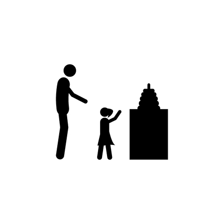 father with baby collect toy icon. Element of a happy family icon. Premium quality graphic design icon. Signs and symbols collection icon for websites, web design, mobile app on white backgroundのイラスト素材