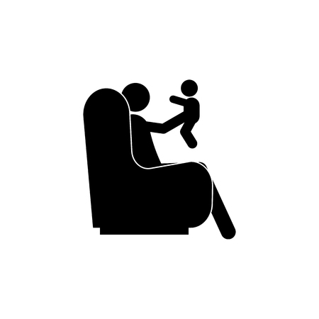 father sitting on the couch holding a baby in his arms icon. Element of a happy family icon. Premium quality graphic design icon. Signs and symbols collection icon for websites on white backgroundのイラスト素材