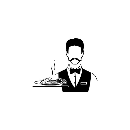 waiter serving halibut icon. Fish and sea products elements. Premium quality graphic design icon. Simple love icon for websites, web design, mobile app, info graphics on white backgroundのイラスト素材
