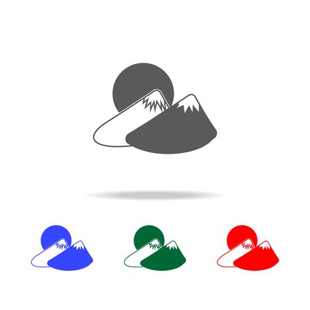 Mountains and sun icon. Elements of Chinese culture multi colored icons. Premium quality graphic design icon. Simple icon for websites, web design, mobile app, info graphics on white backgroundのイラスト素材