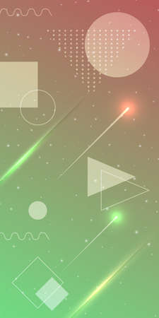 Modern abstract outline shapes with dots on light pink orange green gradient backgroundのイラスト素材