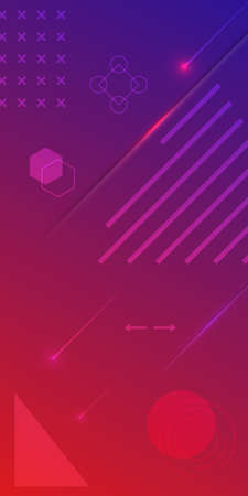 Modern abstract outline shapes with dots on light pink red blue gradient backgroundのイラスト素材