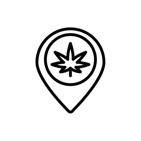 Marijuana location pin icon. Simple line, outline vector elements of herbal drugs icons for ui and ux, website or mobile applicationのイラスト素材