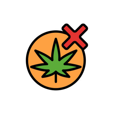 Marijuana ban prohibit icon. Simple color with outline vector elements of herbal drugs icons for ui and ux, website or mobile applicationのイラスト素材