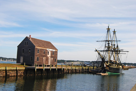 Salem, Massachusetts, USA - September 25, 2014. The wharves are among remnants of the shipping...