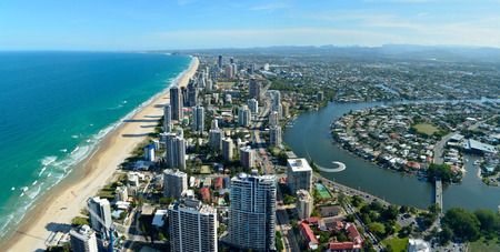 View over Surfers Paradise and Nerang river on the Gold Coast of Queensland, Australia.の写真素材