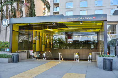 Los Angeles, California, United States of America - January 8, 2017. Entrance to the Hollywood/Vine...