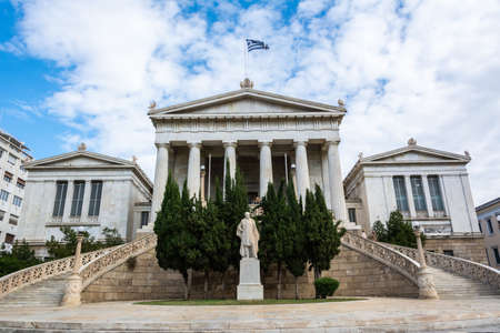 Athens, Greece â November 15, 2016. The facade of the National Library of Greece in Athens, Greece.のeditorial素材